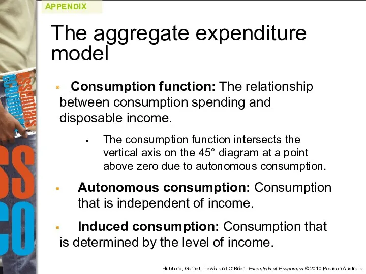 Consumption function: The relationship between consumption spending and disposable income.