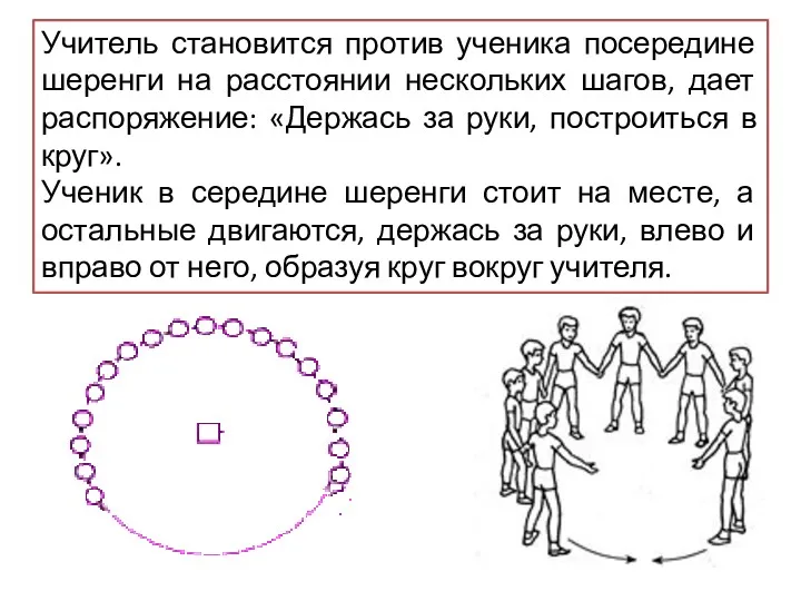 Учитель становится против ученика посередине шеренги на расстоянии нескольких шагов,