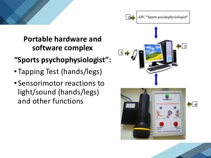 Portable hardware and software complex “Sports psychophysiologist”: Tapping Test (hands/legs) Sensorimotor reactions to