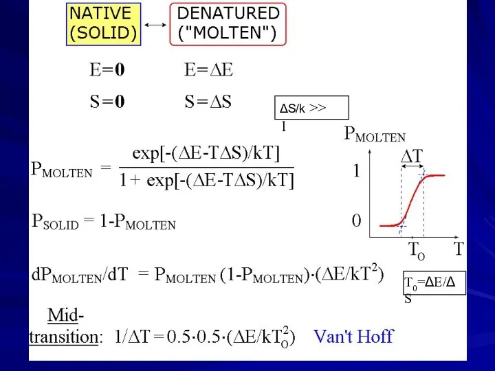 ΔS/k >> 1 T0=ΔE/ΔS