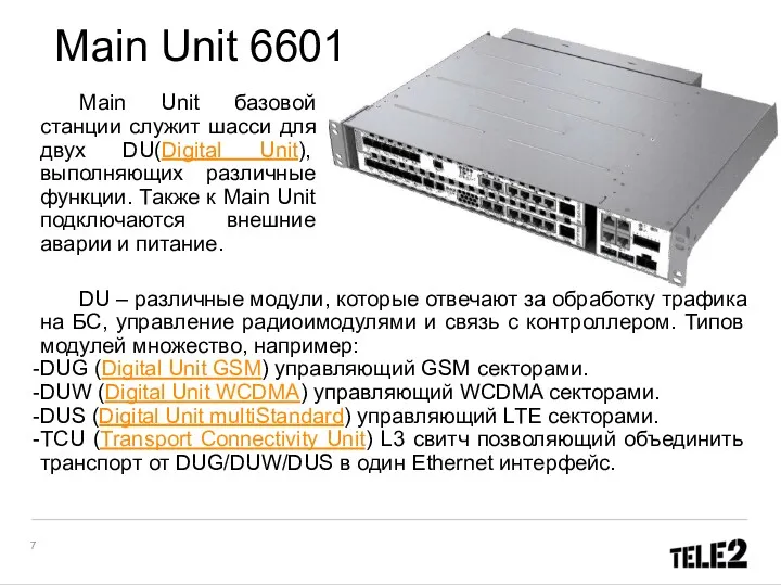 Main Unit 6601 Main Unit базовой станции служит шасси для