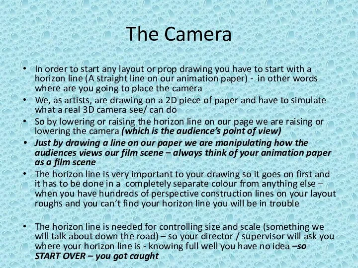 The Camera In order to start any layout or prop