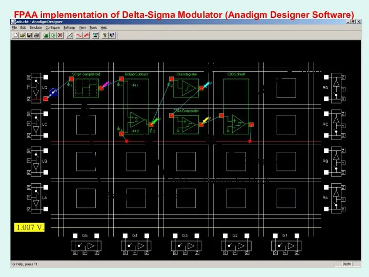 Sample-and-Hold Adder - Subtractor block Integrator Comparator First-order DAC FPAA