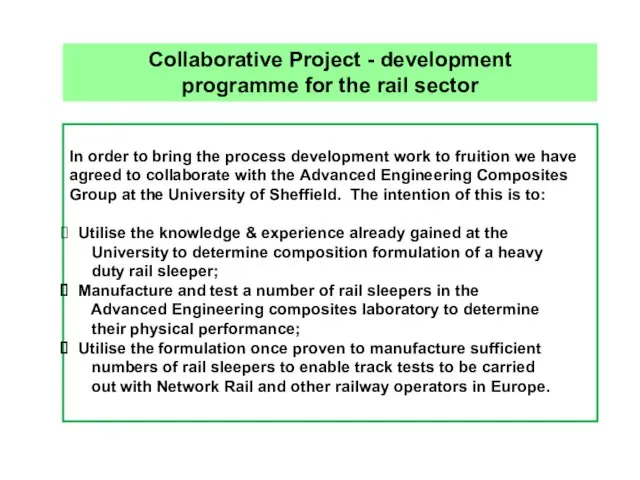 Collaborative Project - development programme for the rail sector In