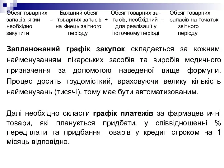 Обсяг товарних Бажаний обсяг Обсяг товарних за- Обсяг товарних запасів,