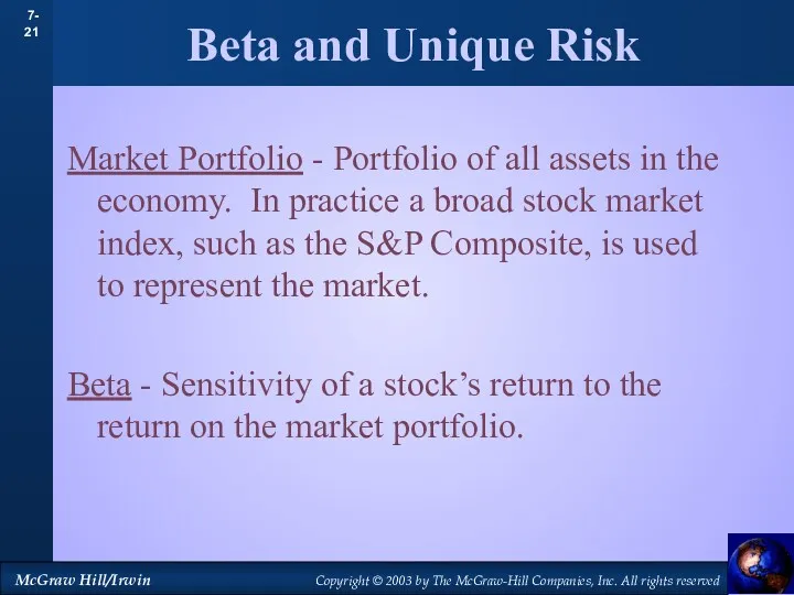Beta and Unique Risk Market Portfolio - Portfolio of all