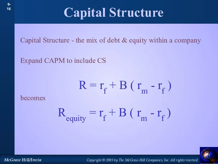 Capital Structure - the mix of debt & equity within