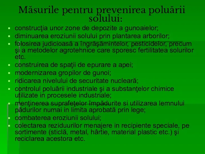 Măsurile pentru prevenirea poluării solului: construcţia unor zone de depozite