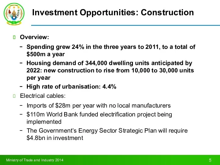 Investment Opportunities: Construction Overview: Spending grew 24% in the three