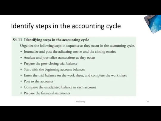 Identify steps in the accounting cycle Accounting