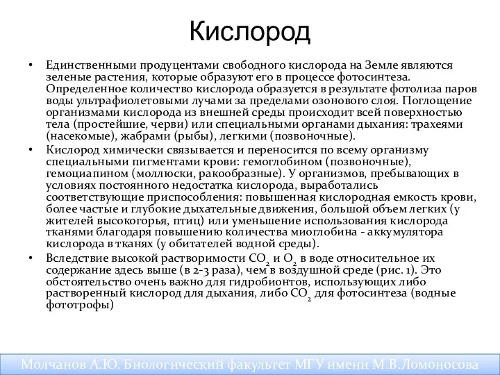 Кислород Единственными продуцентами свободного кислорода на Земле являются зеленые растения,