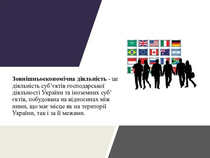 Зовнішньоекономічна діяльність - це діяльність суб’єктів госпо­дарської діяльності України та