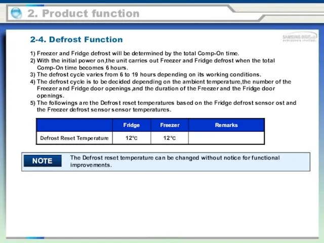 1) Freezer and Fridge defrost will be determined by the