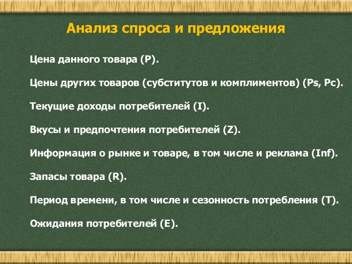 Анализ спроса и предложения Цена данного товара (Р). Цены других