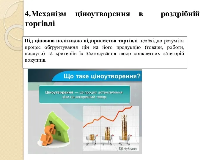 4.Механізм ціноутворення в роздрібній торгівлі Під ціновою політикою підприємства торгівлі