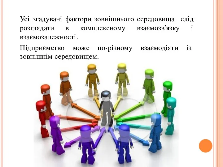 Усі згадувані фактори зовнішнього середовища слід розглядати в комплексному взаємозв’язку