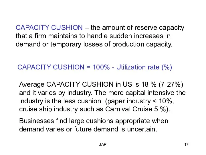 JAP CAPACITY CUSHION – the amount of reserve capacity that