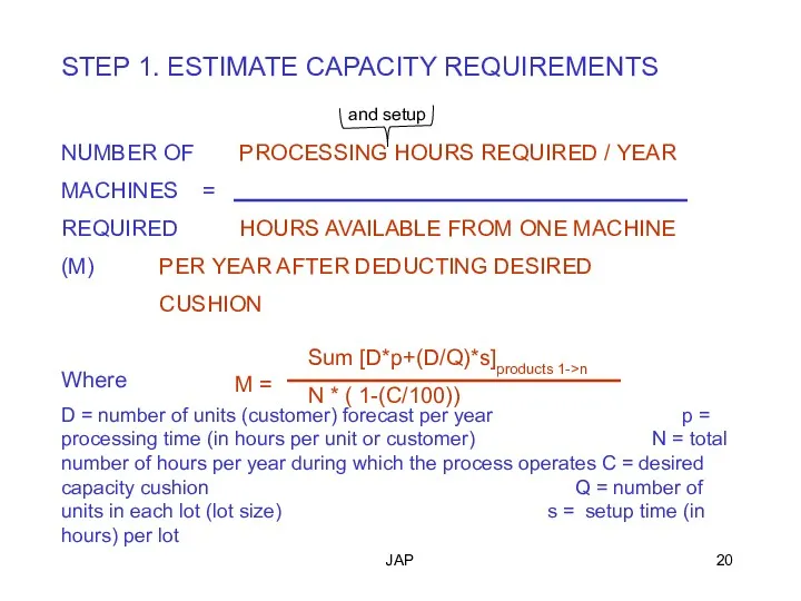 JAP STEP 1. ESTIMATE CAPACITY REQUIREMENTS NUMBER OF PROCESSING HOURS