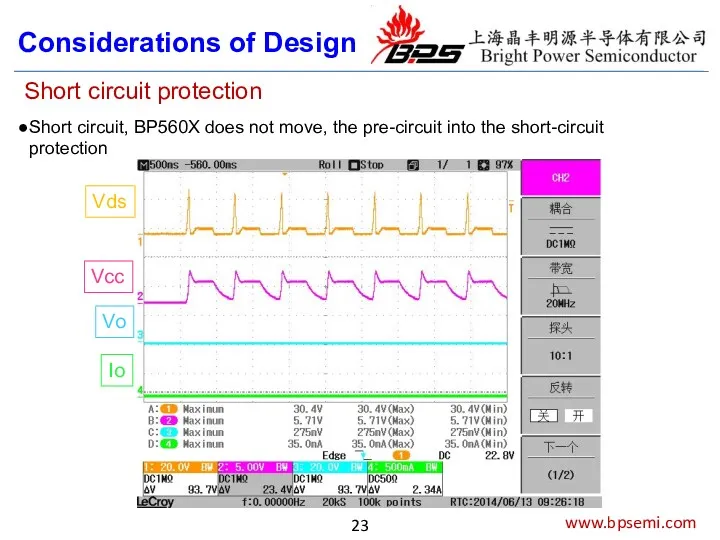 www.bpsemi.com Considerations of Design Short circuit protection Short circuit, BP560X