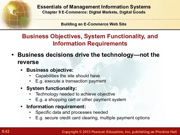 Business Objectives, System Functionality, and Information Requirements Building an E-Commerce