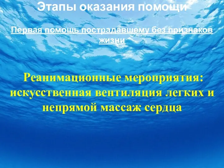 Этапы оказания помощи Первая помощь пострадавшему без признаков жизни Реанимационные