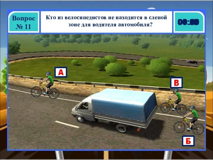 Вопрос № 11 Кто из велосипедистов не находится в слепой