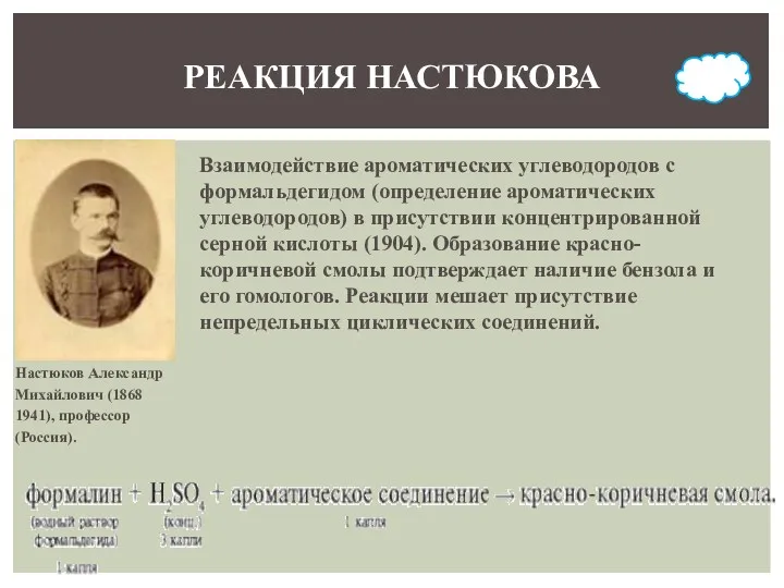 РЕАКЦИЯ НАСТЮКОВА Настюков Александр Михайлович (1868 1941), профессор (Россия). Взаимодействие