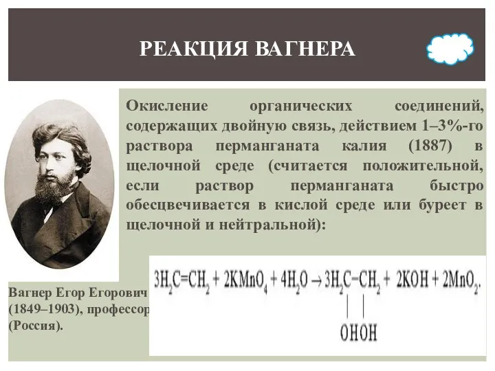 Вагнер Егор Егорович (1849–1903), профессор (Россия). Окисление органических соединений, содержащих