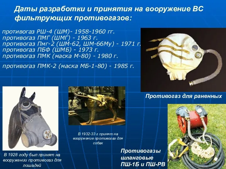 противогаз РШ-4 (ШМ)- 1958-1960 гг. противогаз ПМГ (ШМГ) - 1963