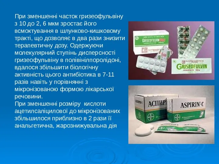 При зменшенні часток гризеофульвіну з 10 до 2, 6 мкм