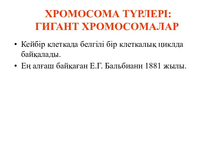 ХРОМОСОМА ТҮРЛЕРІ: ГИГАНТ ХРОМОСОМАЛАР Кейбір клеткада белгілі бір клеткалық циклда