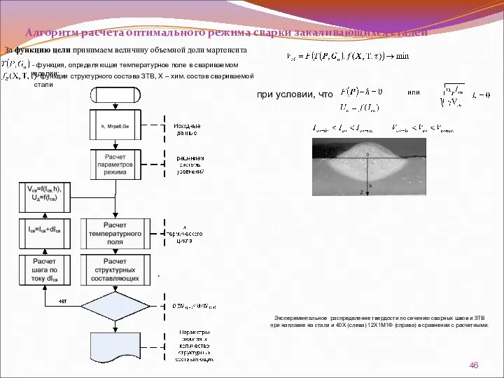 Алгоритм расчета оптимального режима сварки закаливающихся сталей За функцию цели