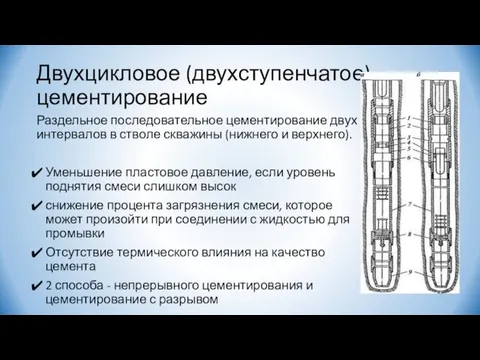 Двухцикловое (двухступенчатое) цементирование Раздельное последовательное цементирование двух интервалов в стволе