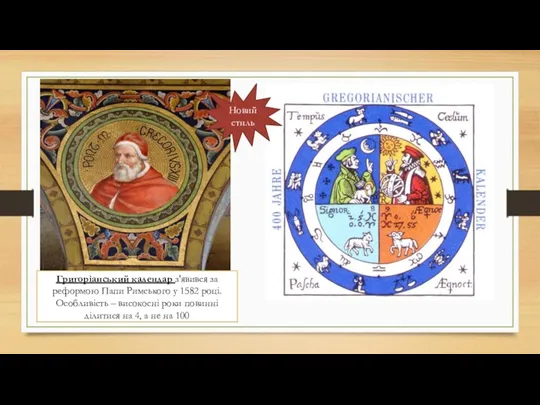 Григоріанський календар з'явився за реформою Папи Римського у 1582 році.