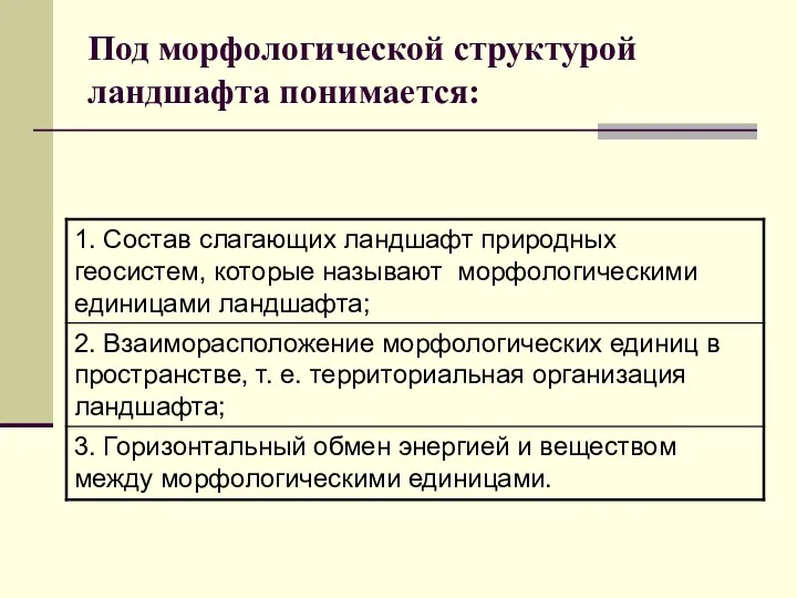 Под морфологической структурой ландшафта понимается: