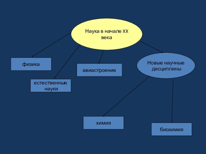 Наука в начале XX века физика авиастроение естественные науки химия биохимия Новые научные дисциплины