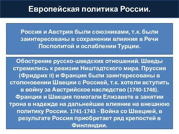 Европейская политика России. Россия и Австрия были союзниками, т.к. были