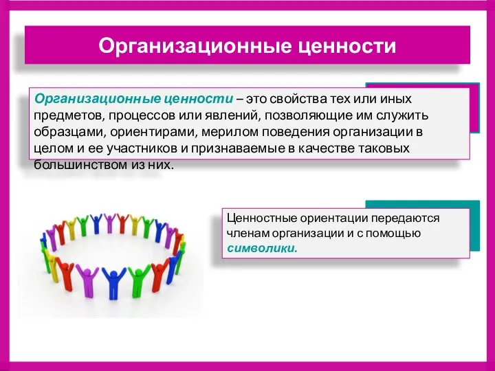 Организационные ценности – это свойства тех или иных предметов, процессов