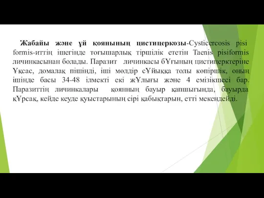 Жабайы және ұй қоянының цистицеркозы-Cysticercosis pisi formis-иттiң iшегiнде тоғышарлық тiршiлiк