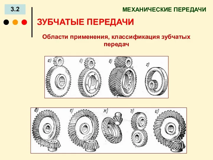 МЕХАНИЧЕСКИЕ ПЕРЕДАЧИ 3.2 ЗУБЧАТЫЕ ПЕРЕДАЧИ Области применения, классификация зубчатых передач