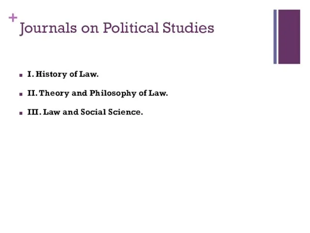 Journals on Political Studies I. History of Law. II. Theory