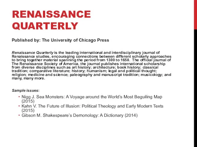 RENAISSANCE QUARTERLY Published by: The University of Chicago Press Renaissance