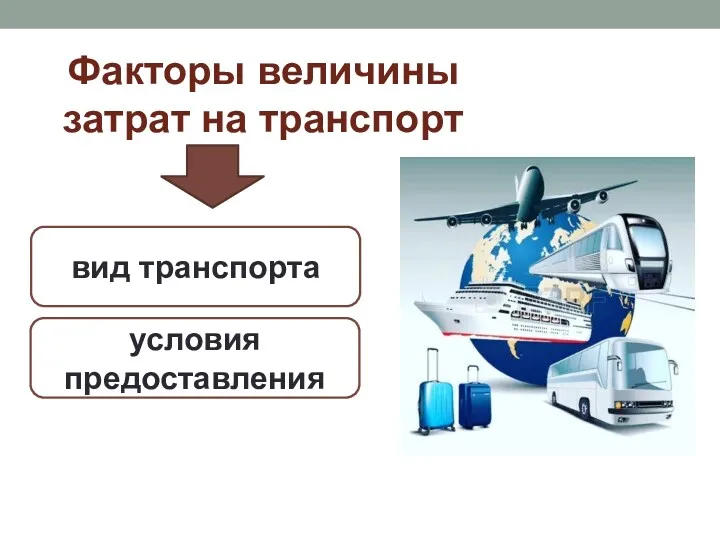 Факторы величины затрат на транспорт вид транспорта условия предоставления