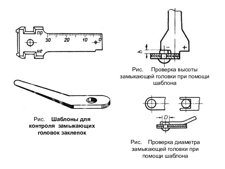 Рис. Шаблоны для контроля замыкающих головок заклепок Рис. Проверка диаметра