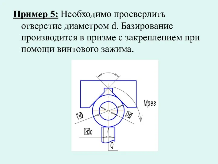 Пример 5: Необходимо просверлить отверстие диаметром d. Базирование производится в