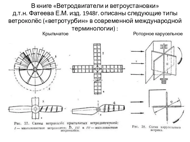 В книге «Ветродвигатели и ветроустановки» д.т.н. Фатеева Е.М. изд. 1948г. описаны следующие типы