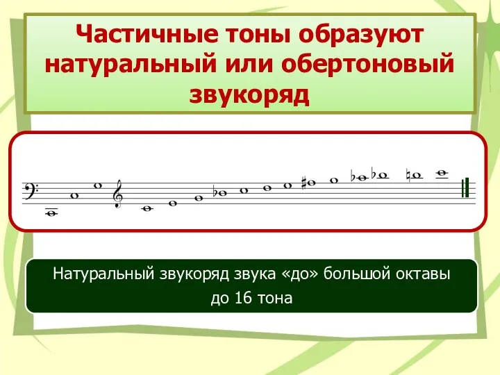 Частичные тоны образуют натуральный или обертоновый звукоряд