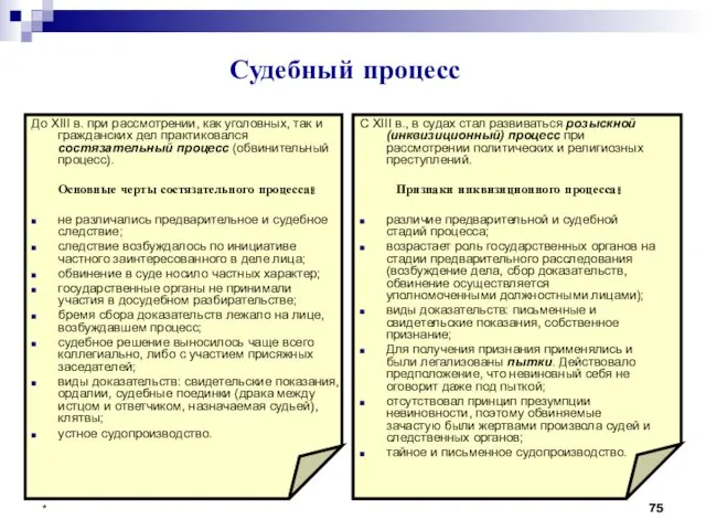 Судебный процесс До XIII в. при рассмотрении, как уголовных, так