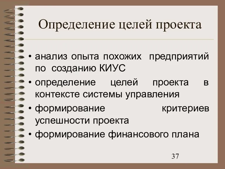 Определение целей проекта анализ опыта похожих предприятий по созданию КИУС