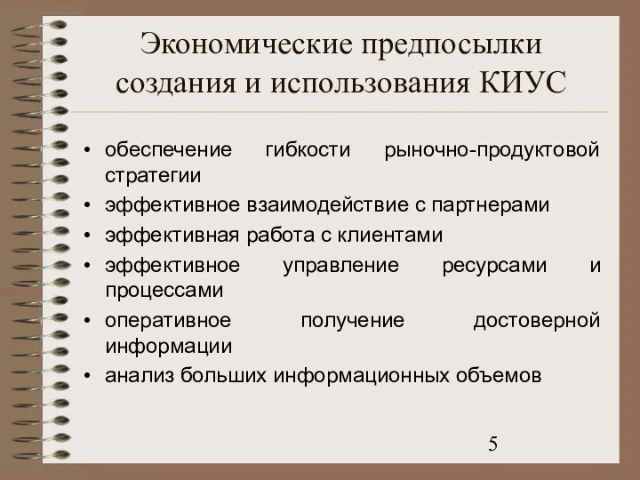 Экономические предпосылки создания и использования КИУС обеспечение гибкости рыночно-продуктовой стратегии